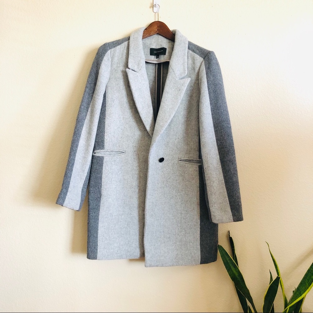 Ann Taylor Two Tone Gray Cocoon Long Top Coat LIKE NEW